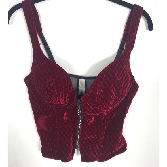 Victoria's Secret Deadstock NWT Red Velvet Zip Front Corset M Lingerie Mesh Back - Picture 1 of 9